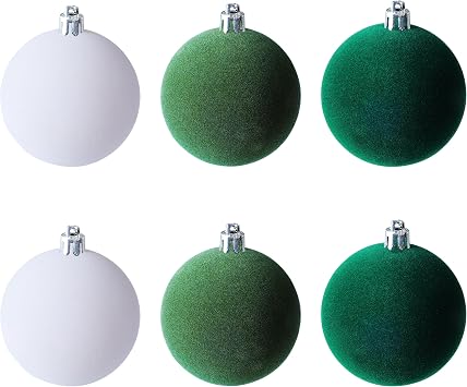 Amooca 3.15in Large Christmas Balls Ornaments Flocking Xmas Tree Hanging Decoration New Year Holiday Party Baubles 6pc Set White Green