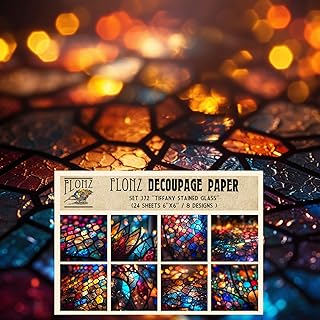 Decoupage Paper Pack (24 Sheets 6"x6") Tiffany Stained Glass # Vintage Styled Pattern Paper for Decoupage, Craft and Scrapbooking