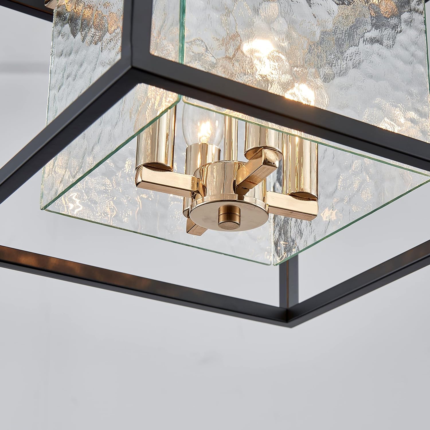 AGV LIGHTING CL015 Semi Flush Mount Ceiling Light Fixture, Close to Ceiling Light, 4-Lights E12 Base, Hazy Textured Glass Shade, Matte Black & Shine Gold Finish