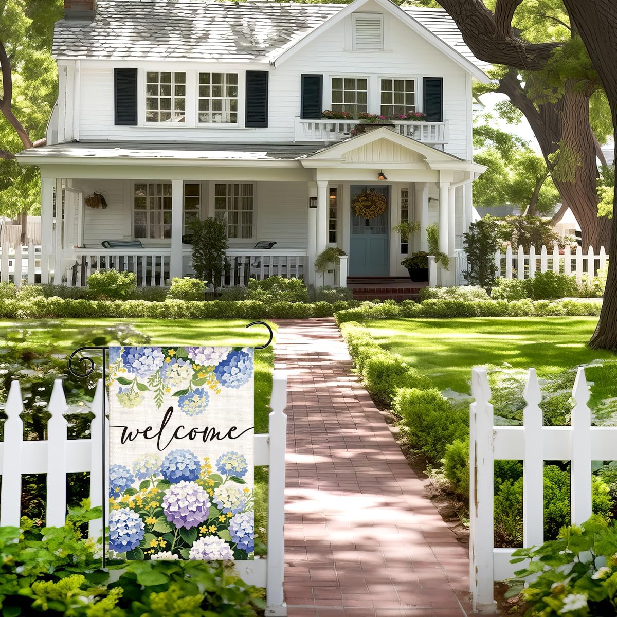 Floral Welcome Spring Garden Flag - Double Sided Hydrangea Burlap Seasonal Small Yard Flag for Lawn & Patio Outdoor Decoration (12×18 Inch) - Image 6