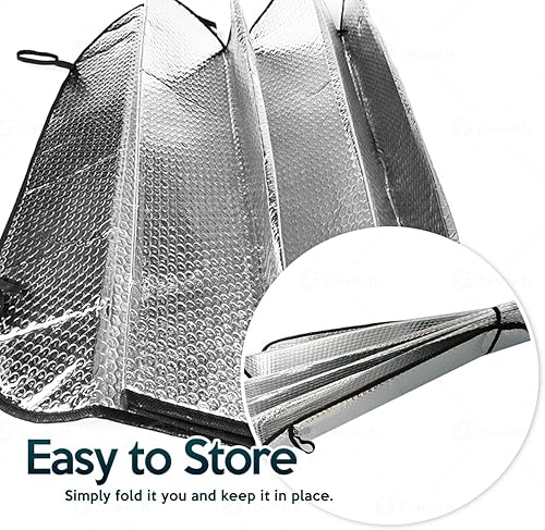 Miniatura 6 de ZONETECH Parasol plegable plateado para automóvil, protector solar reflectante metálico de acordeón de alta calidad