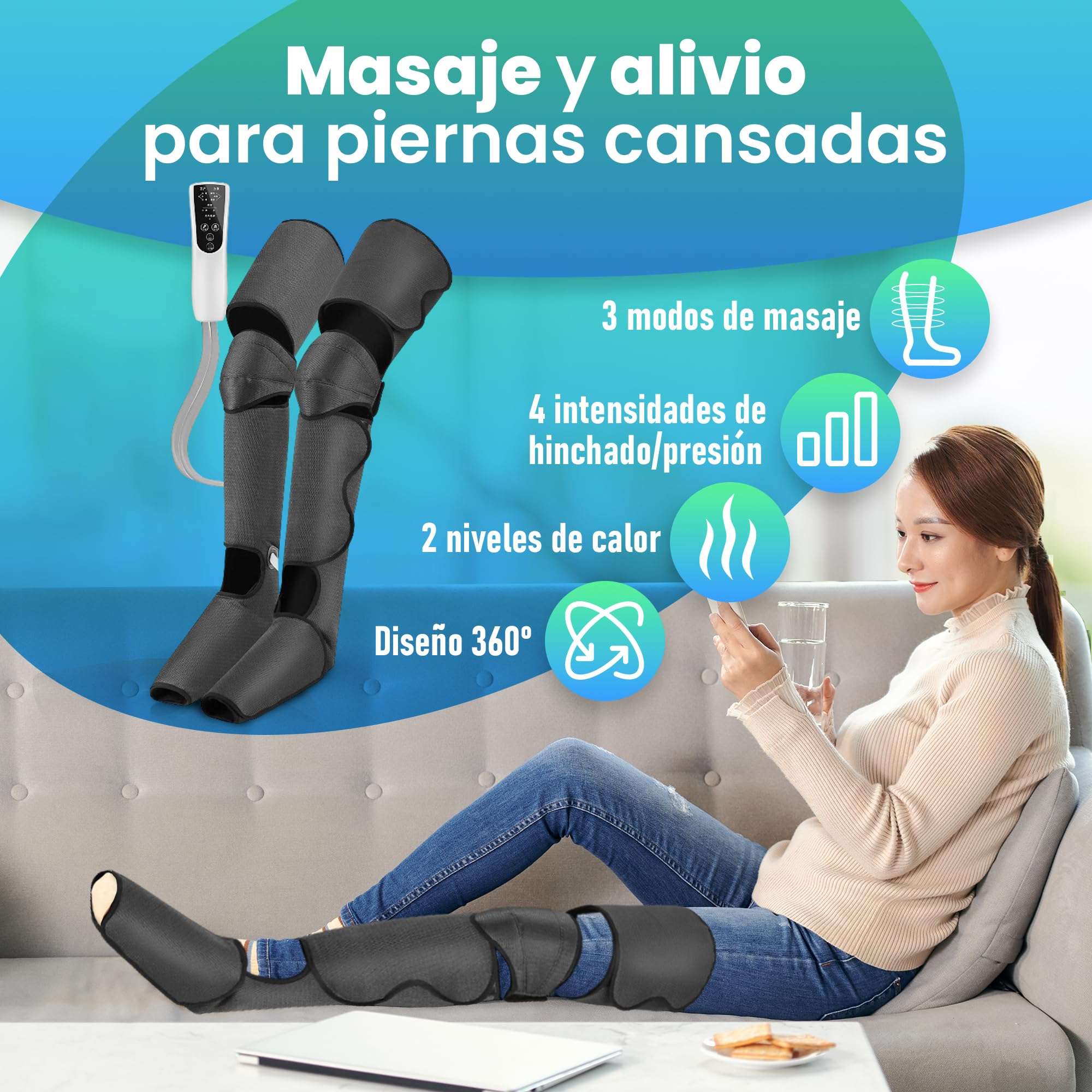 GreatDreams® - Botas Presoterapia Para Casa - Masajeador de Piernas Completo con Calor - Maquina Presoterapia para Mejorar la Circulación Sanguínea Alivia el Dolor de Piernas - Drenaje Linfático