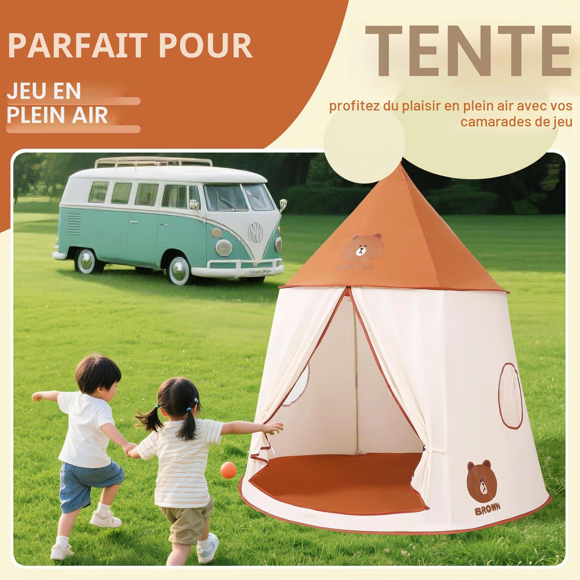 Tente de jeu, pour enfant, tente de jeu, pour enfant, tente de château, portable, pop-up, style indien, maison de jardin, maison de jeu, pour chambre d'enfant, cadeau d'anniversaire, de Noël (ours