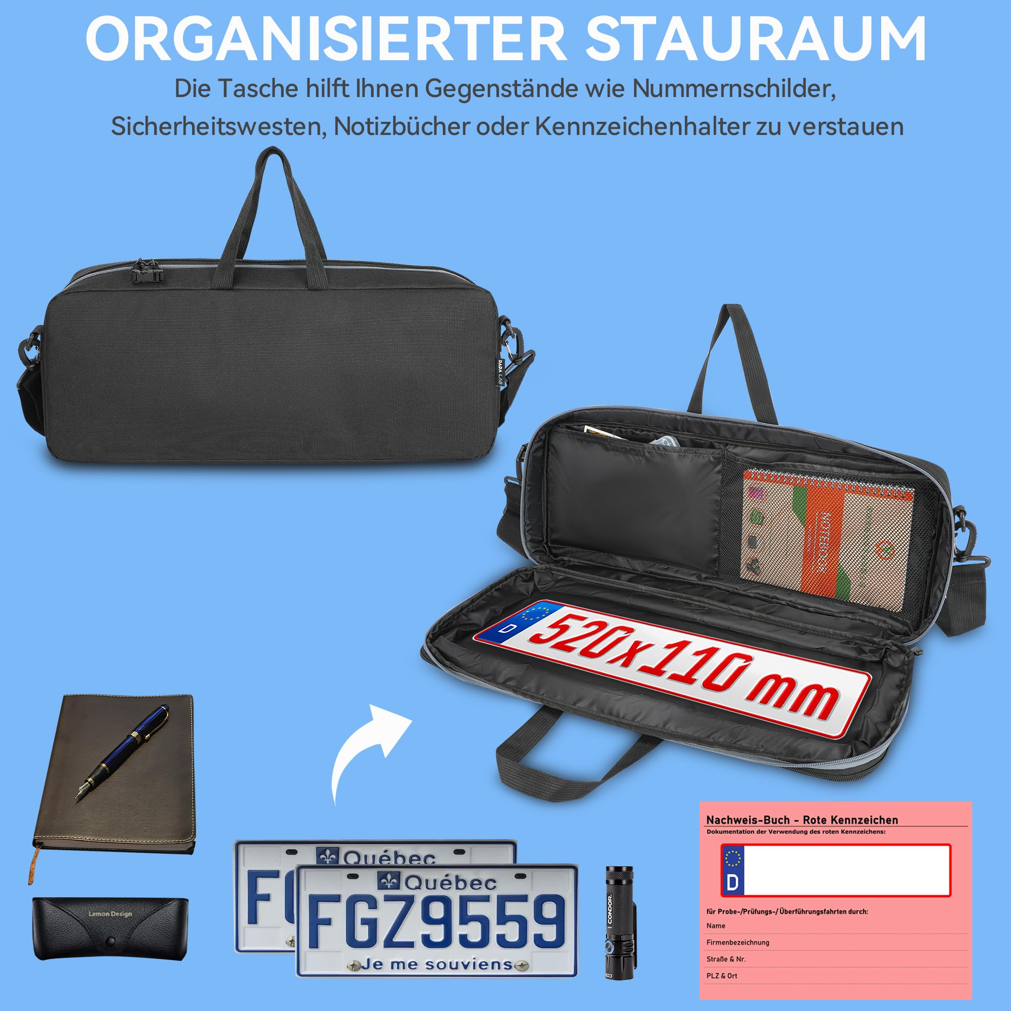 Bolsa expandible para matrículas para concesionarios de vehículos, servicios de matriculación y talleres - Organizada y segura para el camino