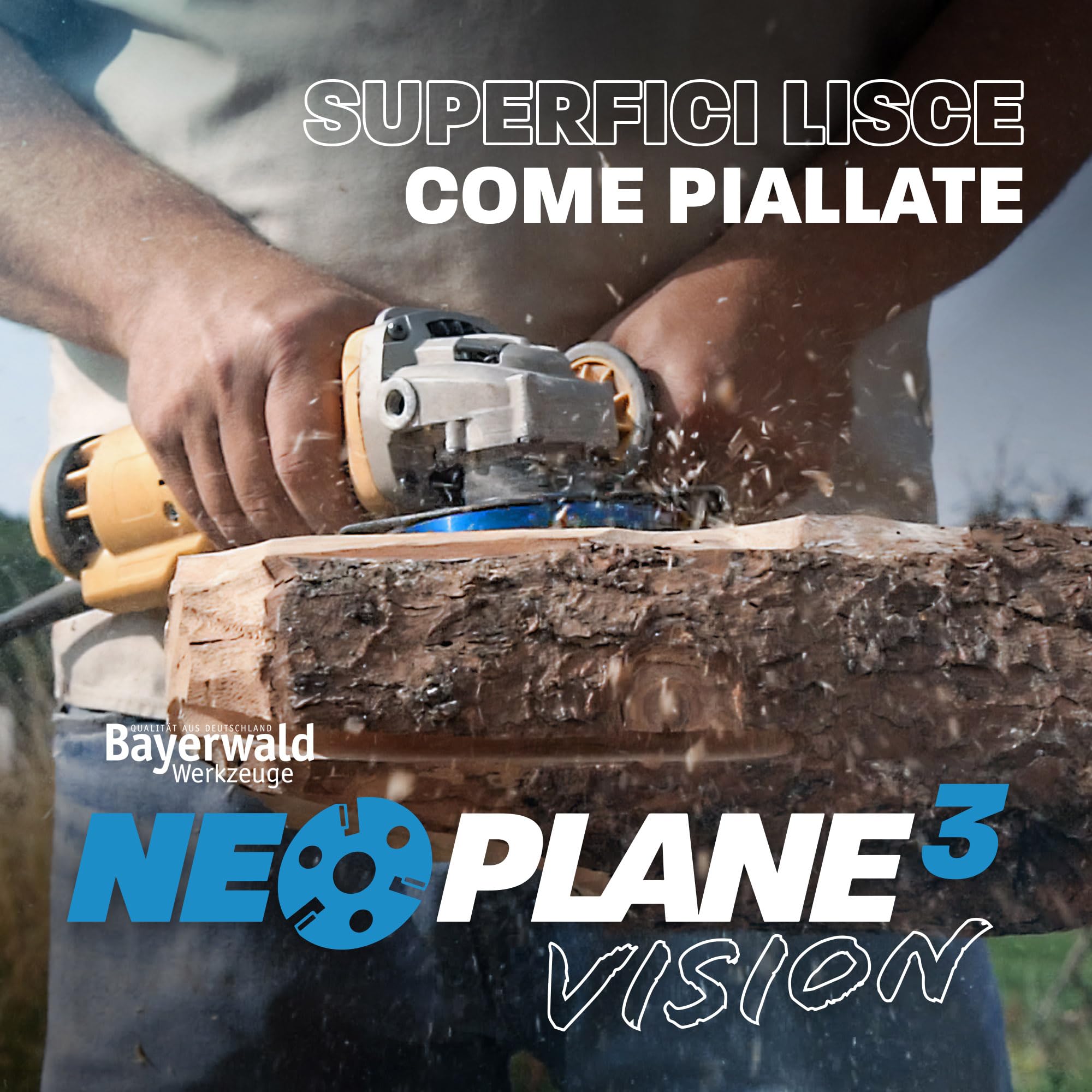Qualità tedesca Bayerwald Tools NeoPlane – Disco per fresa per legno adatto per smerigliatrice angolare – Carving con visione libera – denti HM rivestiti TiN – lunga durata