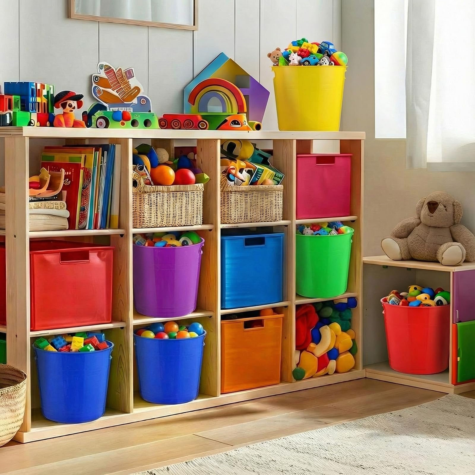 meekoo 24 Stück Kunststoff-Eimer mit Griffen, bunt, 3,8 l, großes Fassungsvermögen, Mehrzweck-Aufbewahrungsdosen für Küche, Wäsche, Garten, Badezimmer, Garage, Organisation
