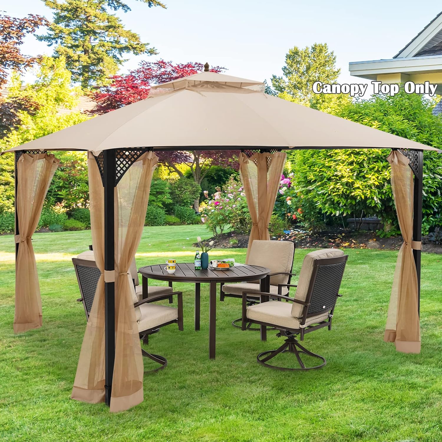 Tangkula 10x12 Ft Gazebo Replacement Canopy Top, Double Tier Canopy Replacement Roof with Air Vent and Drainage Holes, CPAI-84 Outdoor Canopy Top Cover for Garden, Backyard, Patio (Beige)