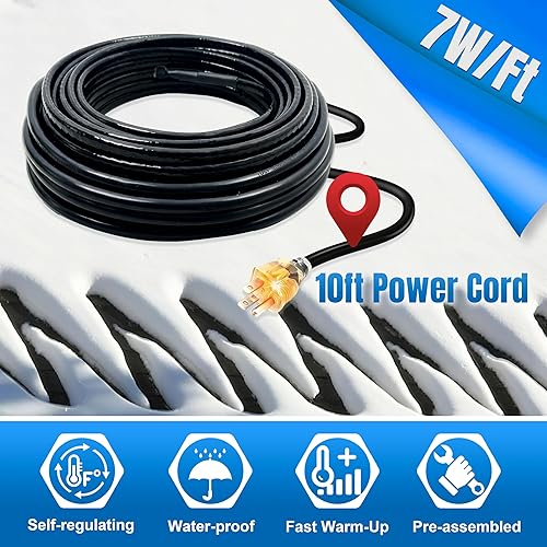 Vista 4 de MAXKOSKO Cable de calor de tubo autorregulador para protección contra la congelación de tuberías, canaleta de techo, cable de calefacción