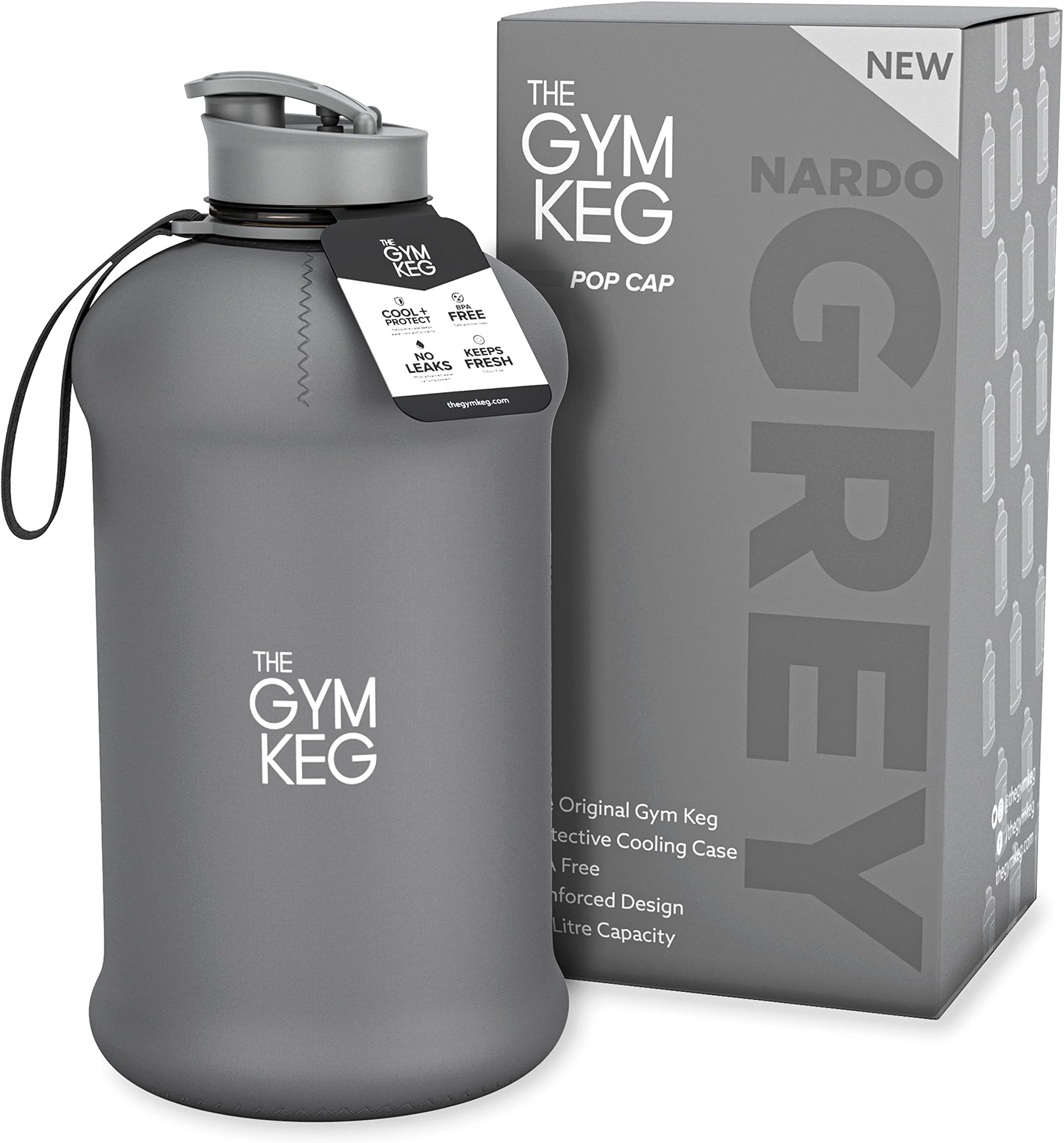 THE GYM KEG Gym Water Bottle 74oz | Half Gallon | Carry Handle | Big Water Jug for Sport | Large Reusable Drinking Water Bottles | Eco-friendly Jugs, Tritan BPA Free Plastic, Leakproof (Nardo Grey)