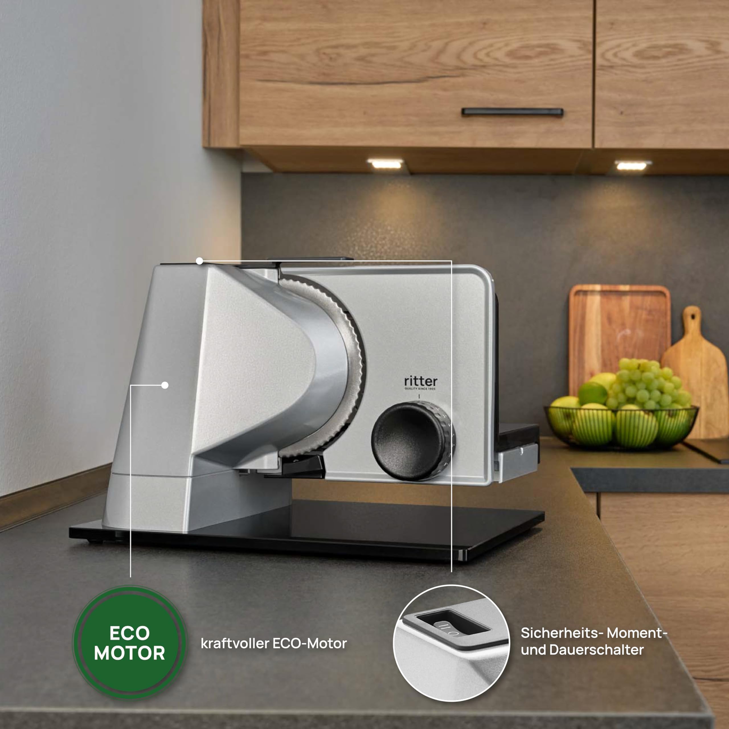 ritter Allesschneider sono 5, elektrischer Allesschneider mit ECO-Motor, made in Germany, Silbermetallic