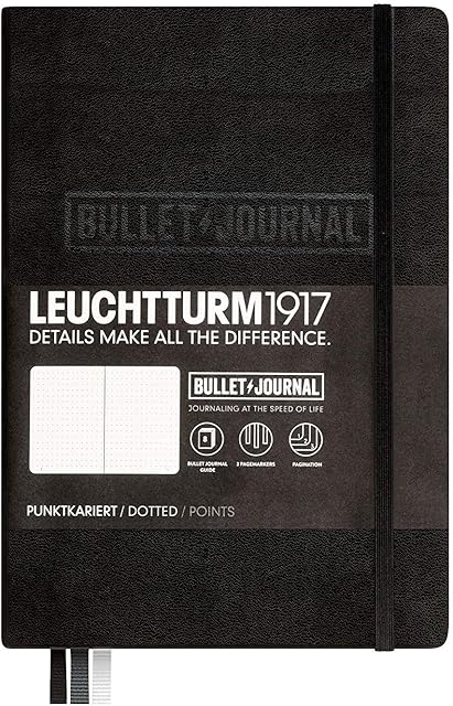 LEUCHTTURM1917 (346703) Bullet Journal Notebook Medium (A5), Hardcover, 240 Numbered Pages, Dotted, Black