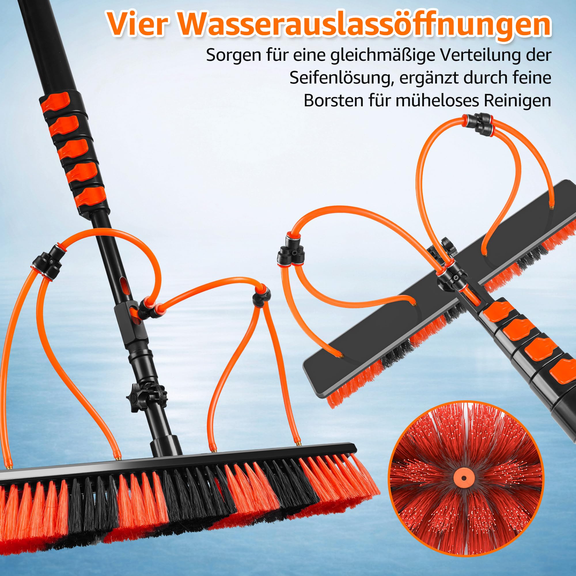 XDOVET Teleskop Waschbürste 7,2m - 4 Löcher Waschbürste mit Teleskopstiel - Ausziehbar Terrassendach Reinigen - Wintergarten Reinigungsset PV Reinigungsbürste Teleskop für Fensterreinigung 1pcs