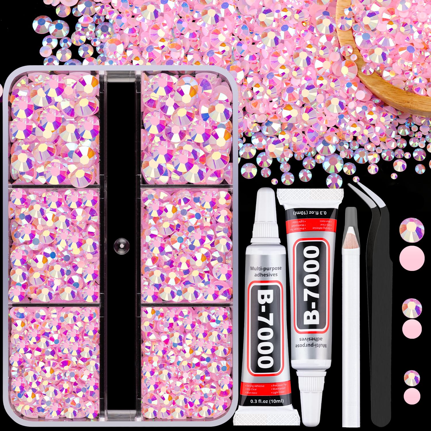 Resin Jelly Rhinestones for Crafting with B7000 Jewelry Glue, 2 Boxes Gold Flatback Crystals with 2Pcs 10ml Glue, Bedazzling Non Hotfix Gems for DIY Tumblers Clothing Shoes Manicure — view 53