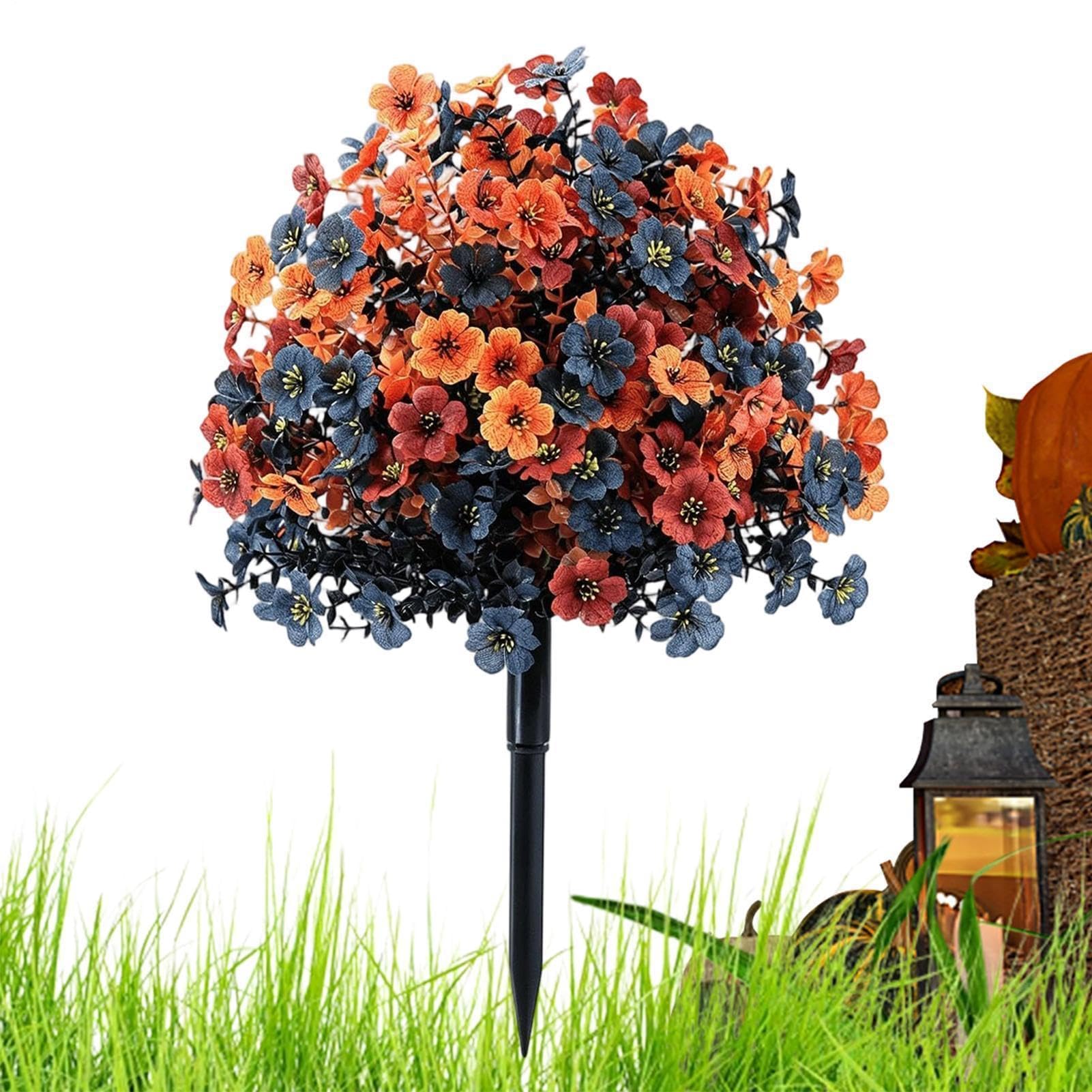Künstliche Blumen mit Erdspießen, UV-beständiger Kürbis-Augapfel, künstliche Outdoor-Dekoration für Innenhof, Terrasse, Garten, Weg, Fensterbank, Blumentopf, Korridor