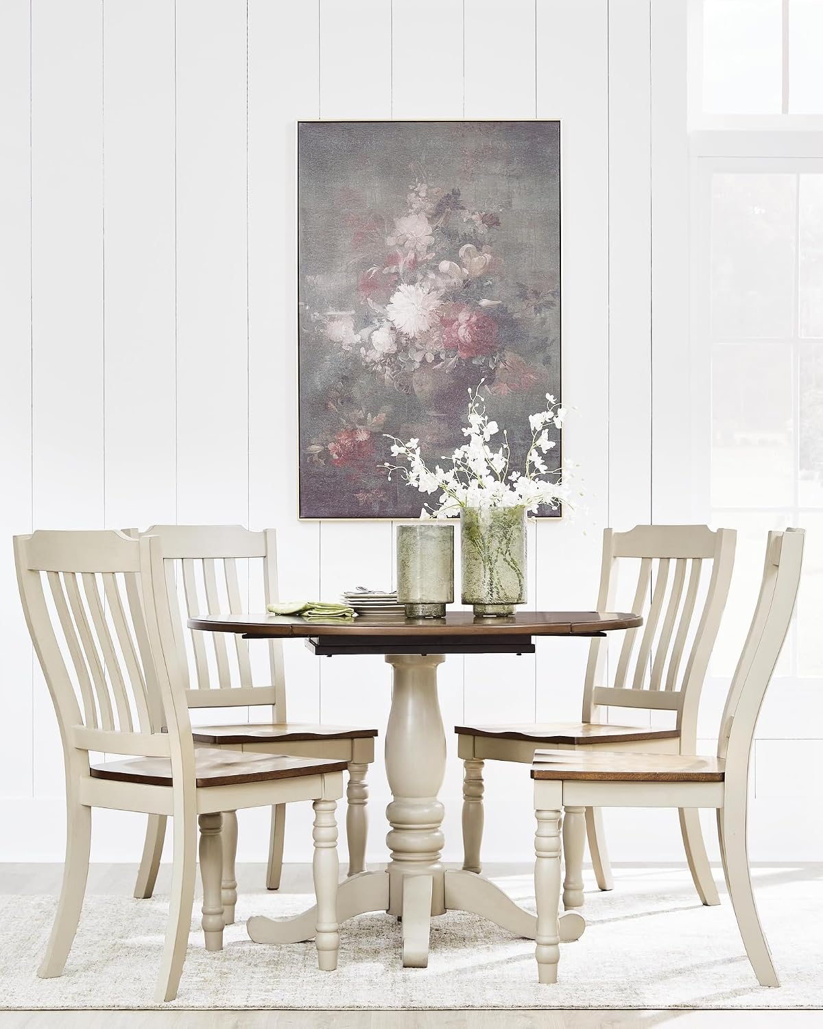 Signature Design by Ashley Waverun Dining Chair, Set of 2, White & Brown | Solid wood frame, Wood products and other, Casual farmhouse style, Contoured hard seat, Adjustable leg levelers