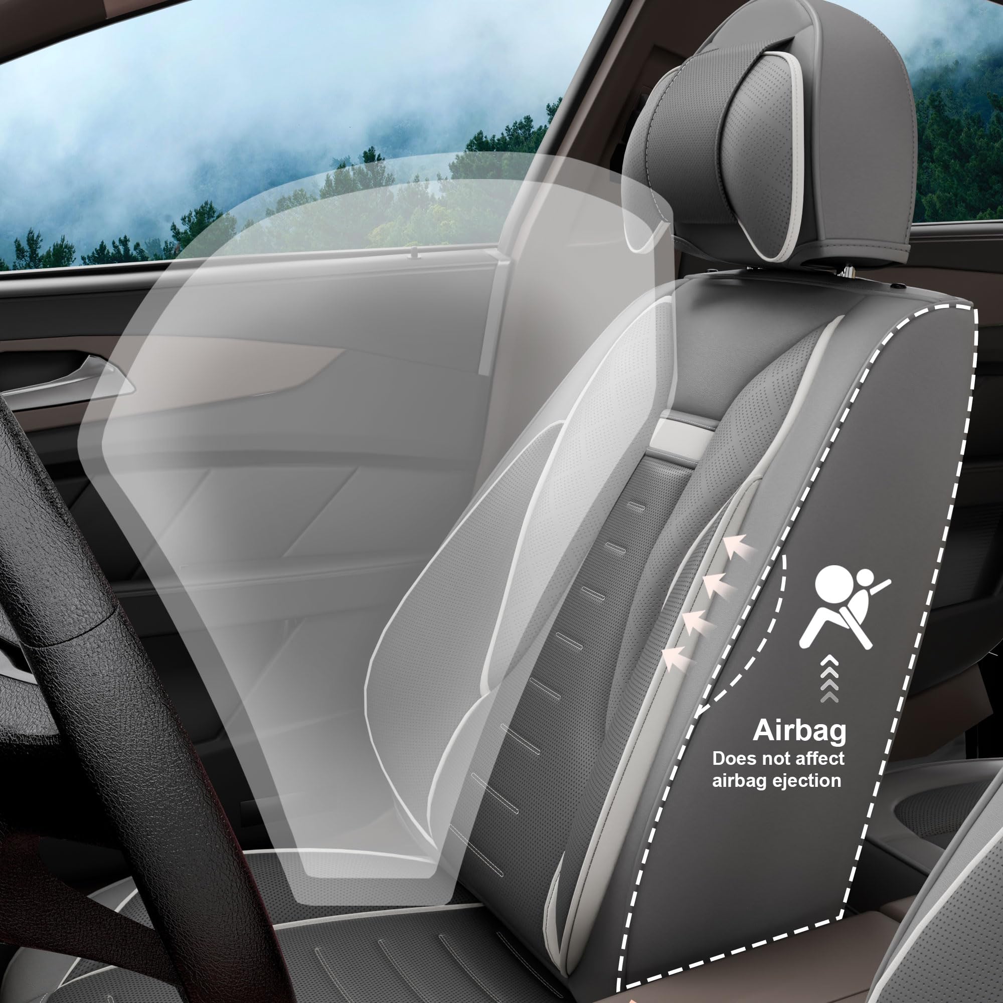 5PCS Angel Wings Front and Back Car Seat Covers Auto Interior Accessories with Water Proof Nappa Leather for — view 8