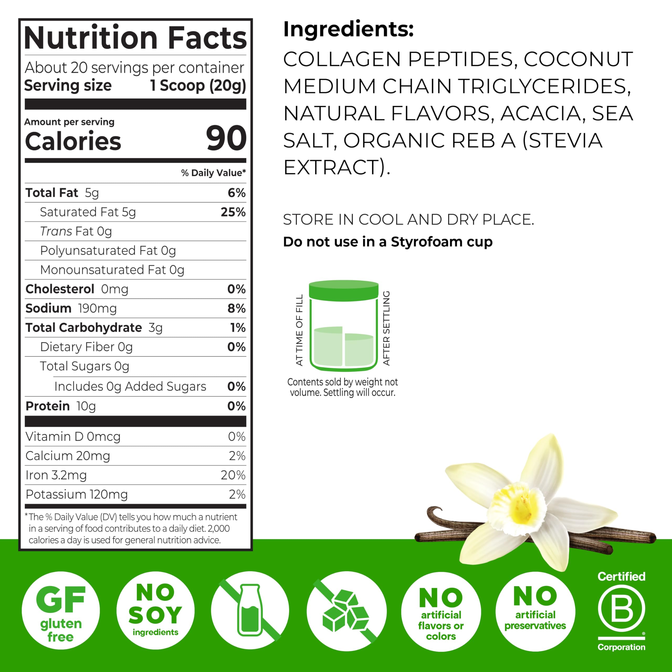 Orgain Keto Collagen Protein Powder, Vanilla - 10g Grass Fed Hydrolyzed Collagen Peptides for Women & Men, Type I & III, 5g MCT Oil - Hair, Skin, Nail, & Joint Support, Non-GMO, Gluten Free - 0.88lb — Amazon image 2