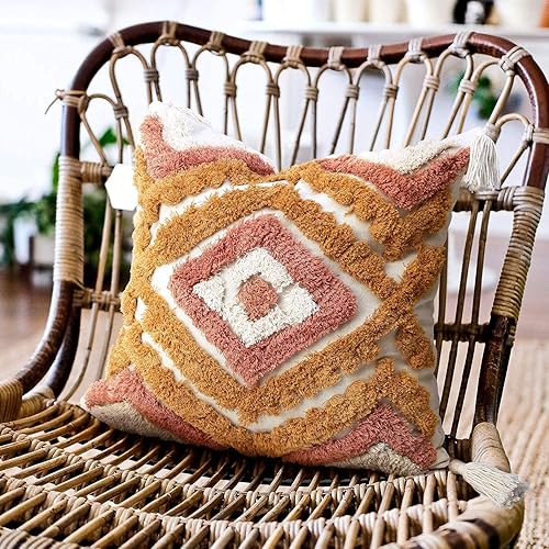 Miniatura 2 de Merrycolor Juego de 2 fundas de almohada cuadradas y lumbar, bohemias con borlas para sofá, dormitorio, sala de estar