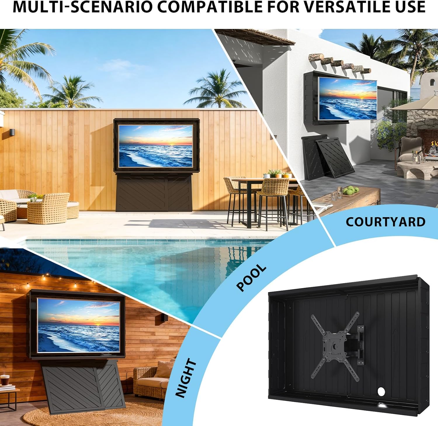 Outdoor TV Cover 55 inch Weatherproof, Hard Outdoor TV Enclosure with Frosted Plastic, Adjustable TV Wall Mount Bracket Included(36-55inch)