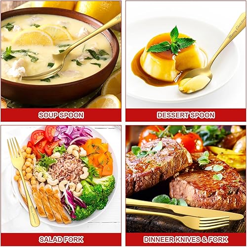 Miniatura 4 de Tioncy Juego de cubiertos de Navidad de 24 piezas de acero inoxidable, tenedores, cuchillos y cucharas, juego de cubiertos de Navidad para el hogar,