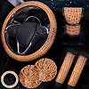 7 Pcs Vintage Western Steering Wheel Cover Set - Wood Grain Crocodile Steering Wheel Cover Universal Fit 15 in, Seat Belt Cover, Car Coaster, Shift Knob Cover, Car Start Rings, Brown