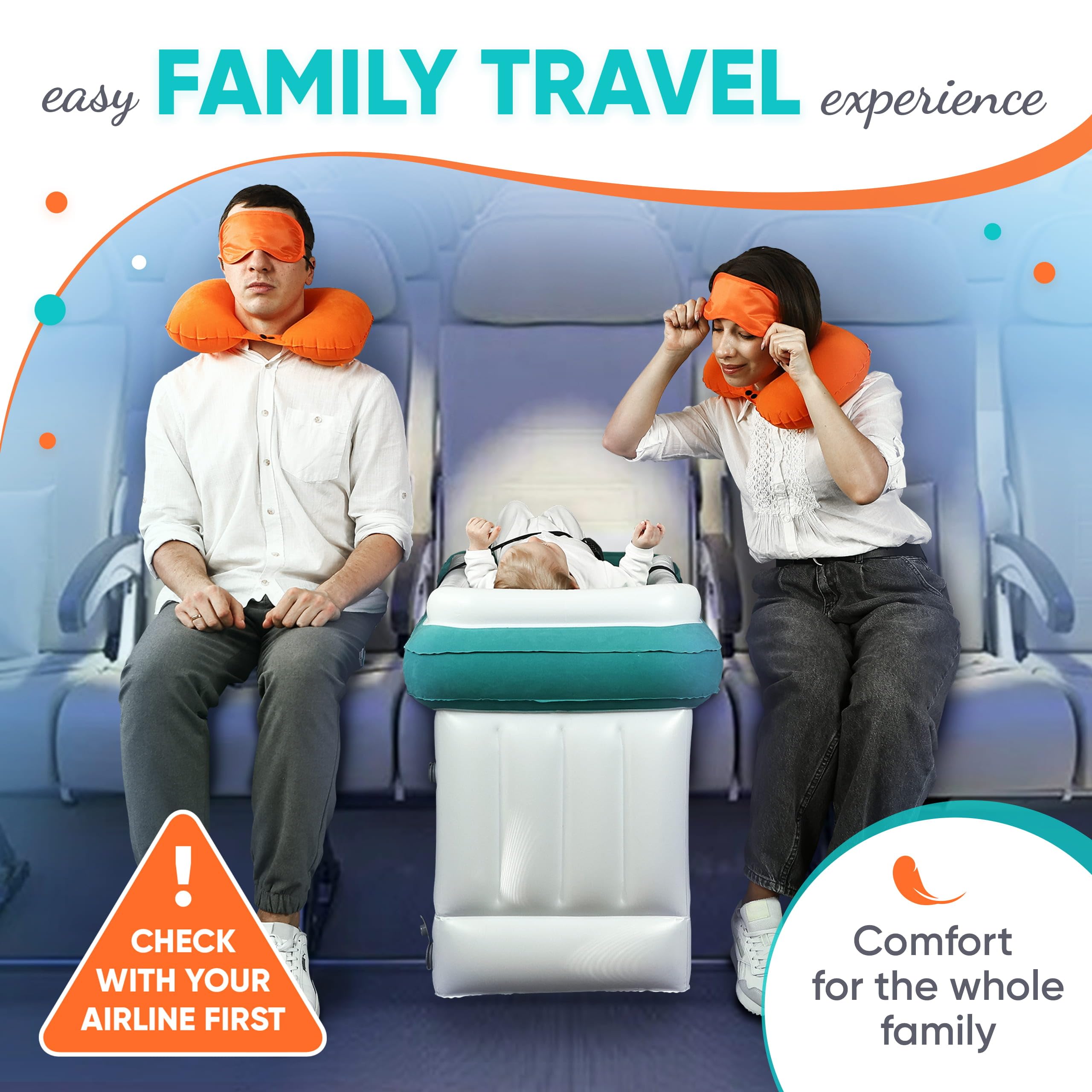 JUMBLEBEE Inflatable Toddler Airport and Airplane Bed – Kids Travel Bed with Safety Bumper, Seat Extender, Height Extender, Pump, Safety Belt, 2 Travel Neck Pillows & 2 Sleep Masks for Parents