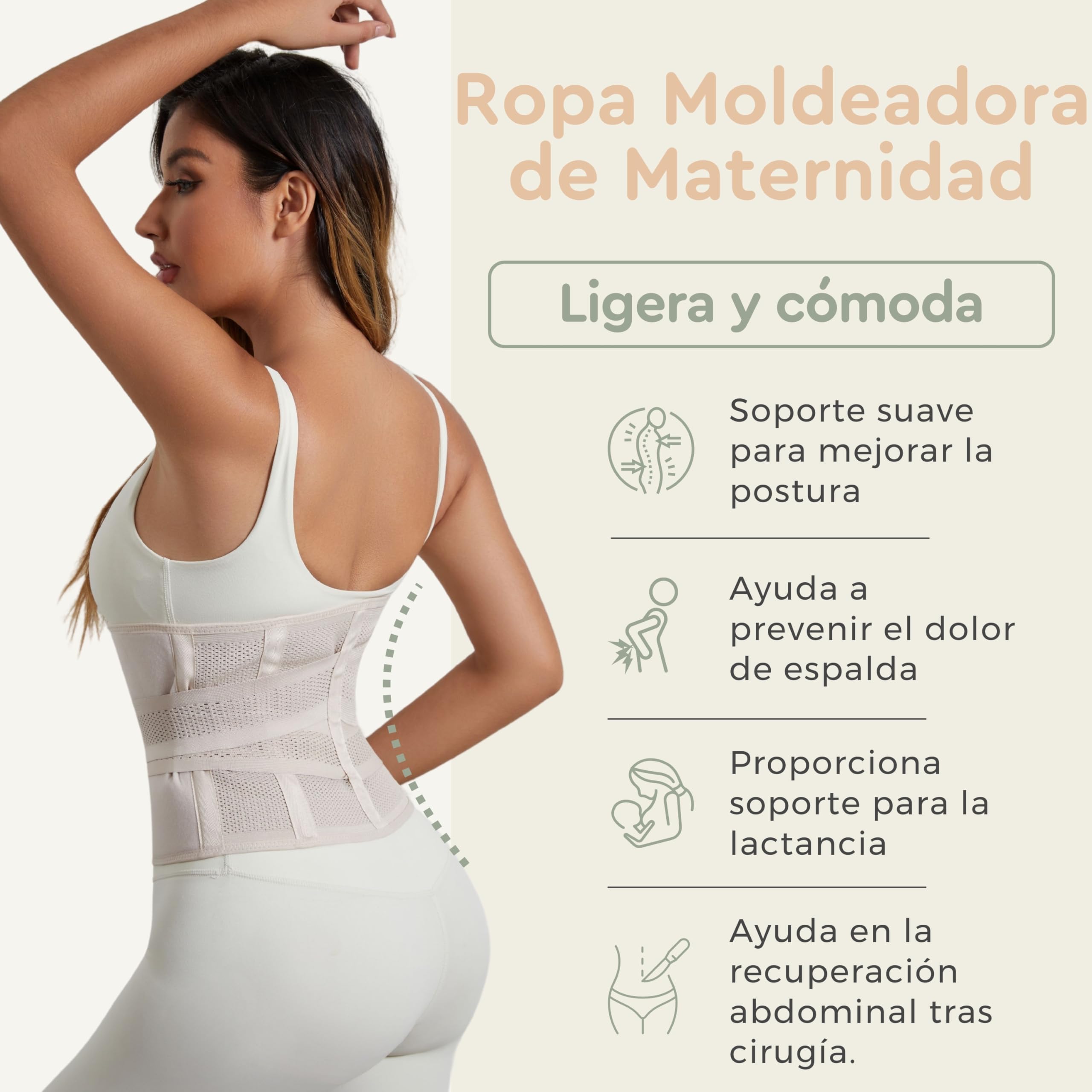 BellyHug – Faja Postparto para Recuperación Abdominal y Cesárea | Soporte de Pelvis, Efecto Adelgazante, Transpirable y Ajustable (Beige, 3XL)