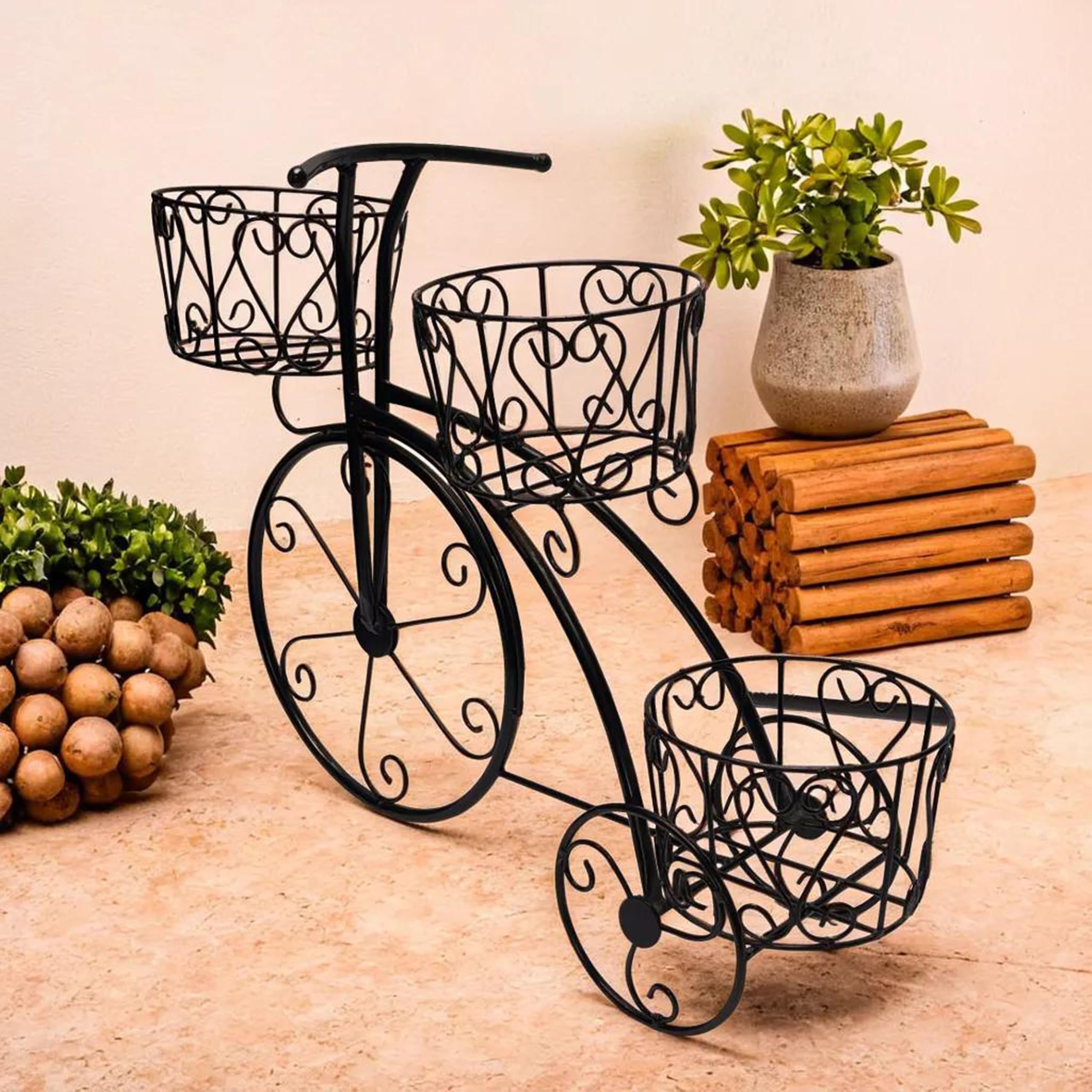 Exuraze Three-Cart Planter Stand Cycle Use Flower Pot Holder Stands with Tricycle Plant Holders Planter, Living Room, Garden, and Balcony-BLACK (B0DDJB9WP7) Amazon Price History, Amazon Price Tracker