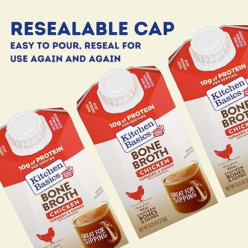 Miniatura 6 de Kitchen Basics Caldo de hueso de pollo con cúrcuma y jengibre con hierba de limón, 8.25 onzas (paquete de 12), sin sabores artificiales, sin gluten,