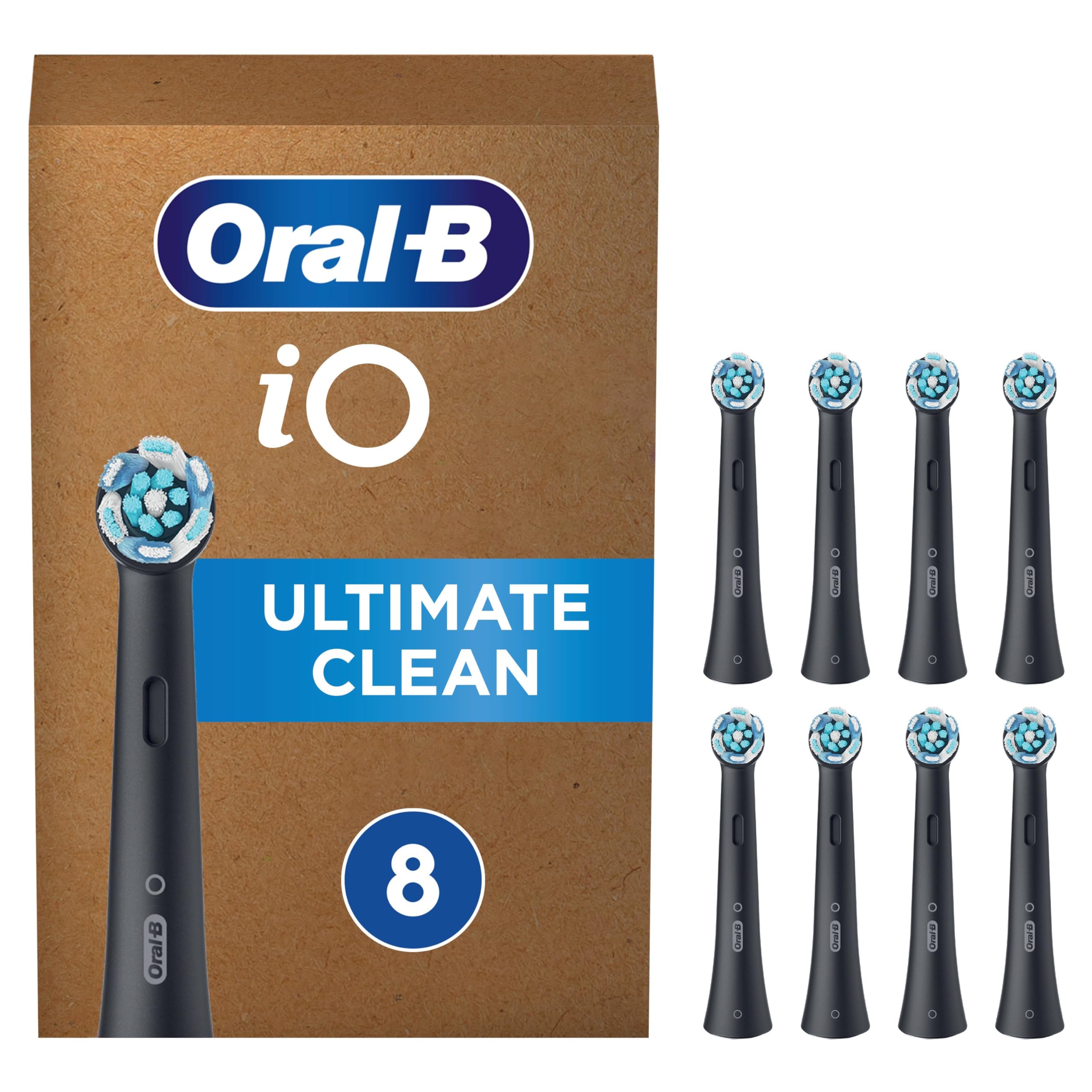 Oral-B iO Ultimate Cleaning Electric Toothbrush Heads, 8 Pieces, Ultimate Tooth Cleaning, Toothbrush Attachment for Oral-B Toothbrushes, Letterbox Enabled Packaging, Black