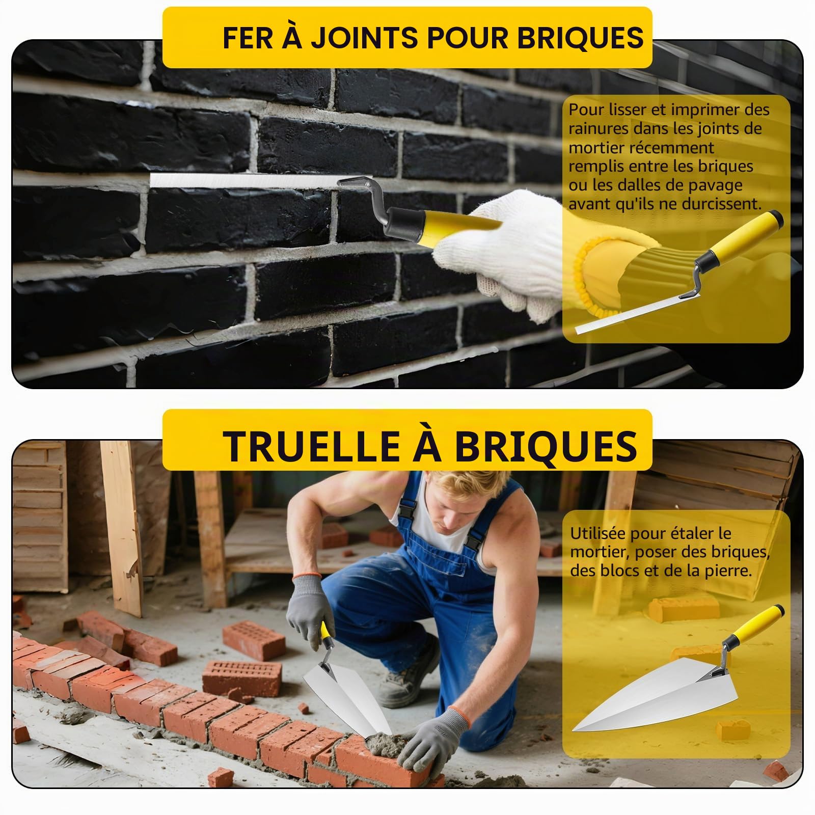 Truelle 5 pièces, truelles de maçon en acier inoxydable, truelle Pointue, truelle de jauge avec manche en caoutchouc, outil de stucage pour masses de plâtre, béton