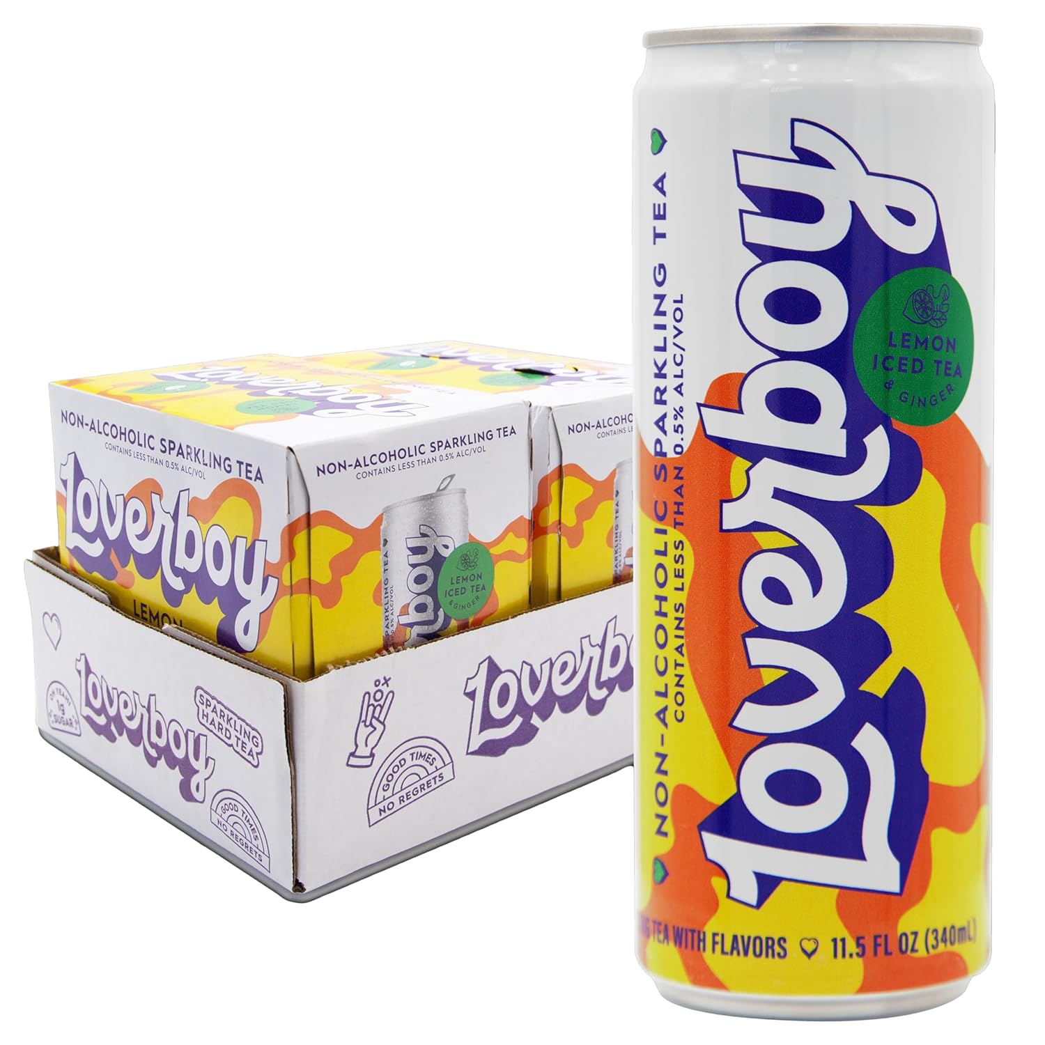 Loverboy Non-Alcoholic Sparkling Flavored Lemon Ice Tea 12 Pack (11.5oz Slim Cans) - Refreshing Beverage