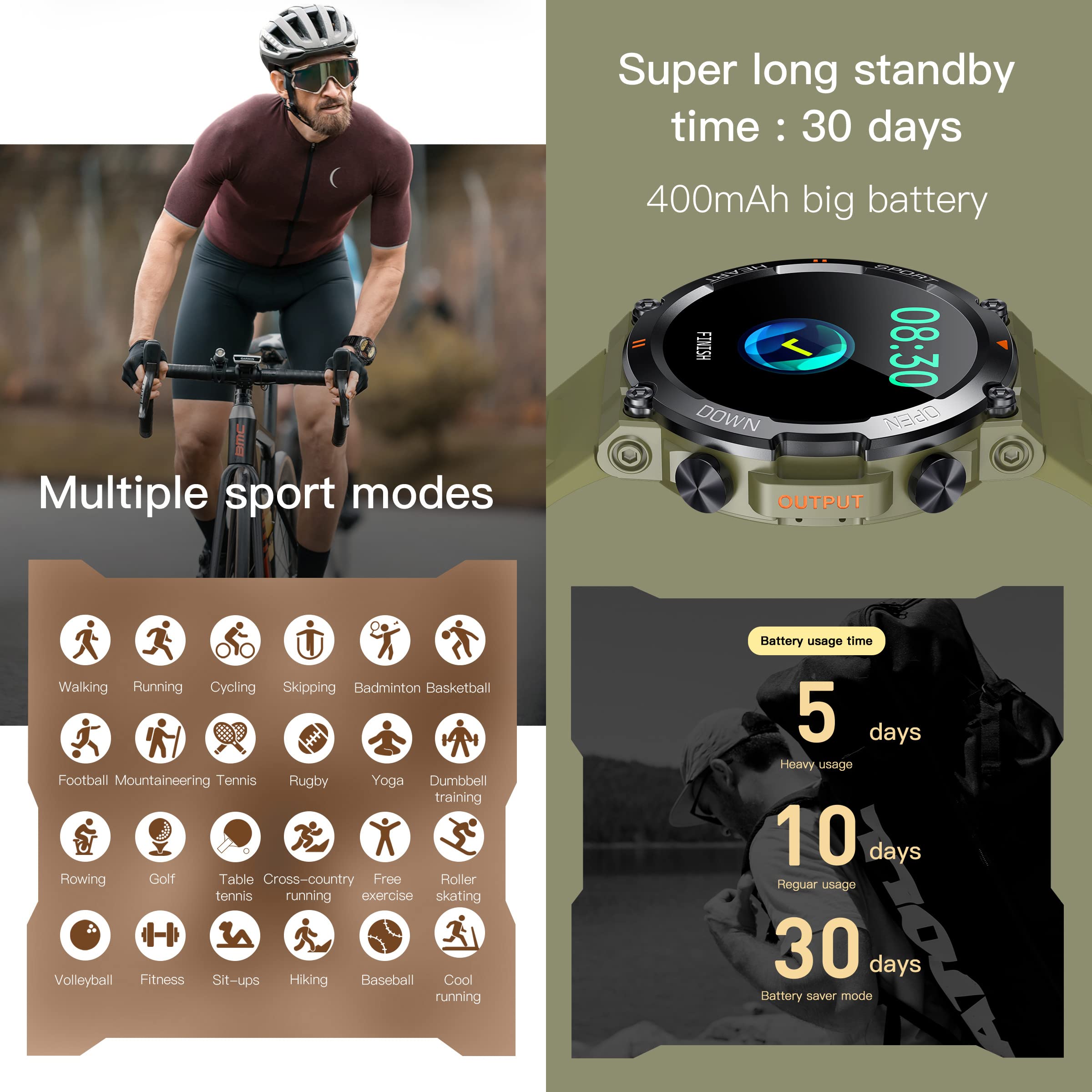 Militär Uhr Smartwatch Blutdruck Herren Armbanduhr Smartwatches mit Telefonfunktion IP68 Wasserdicht Sportuhren Outdoor Tactical Watch Military Schwarz Fitnessuhr für Männer Ios Android Schrittzähler