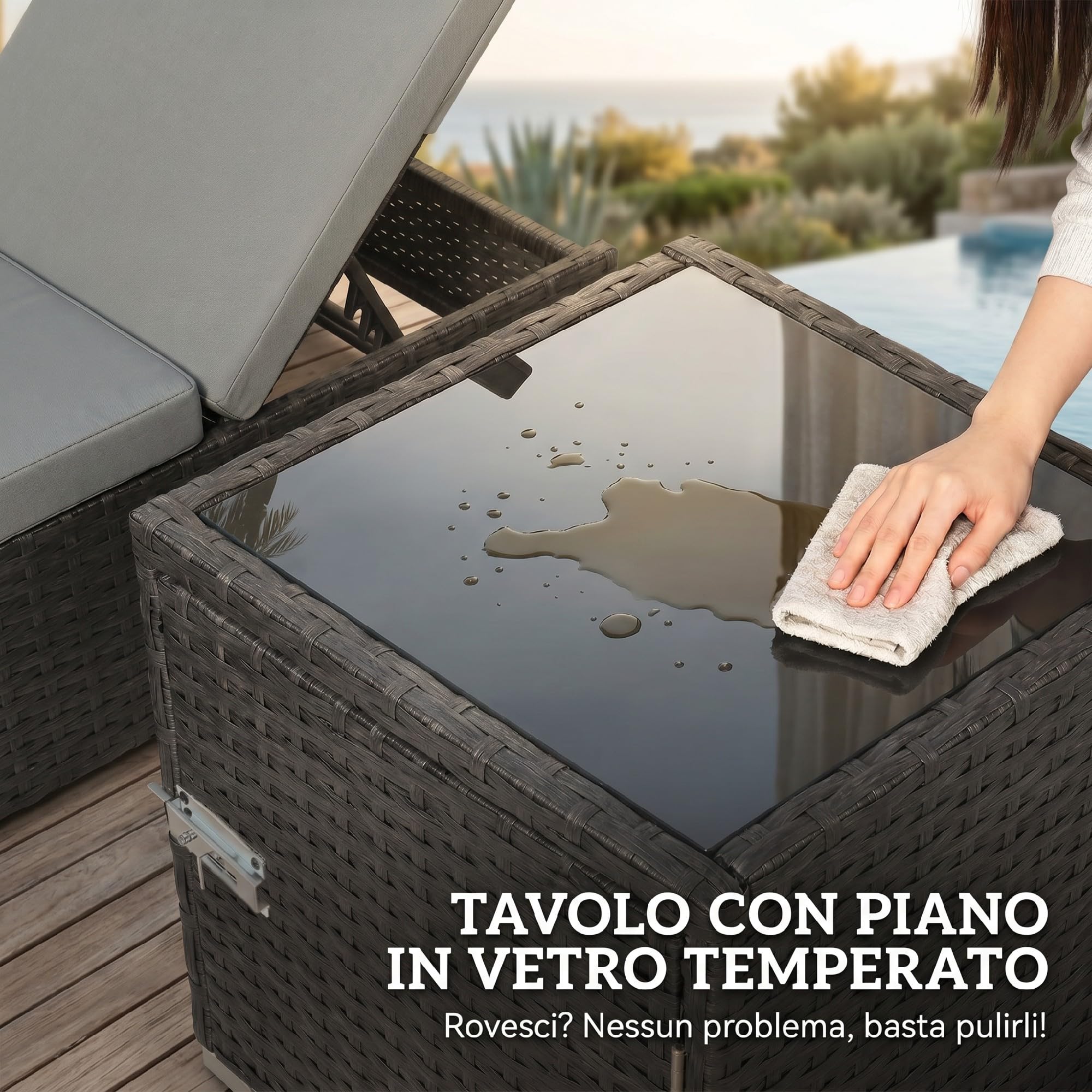 Outsunny Set di 2 Lettini Prendisole da Giardino in Rattan Grigio Scuro