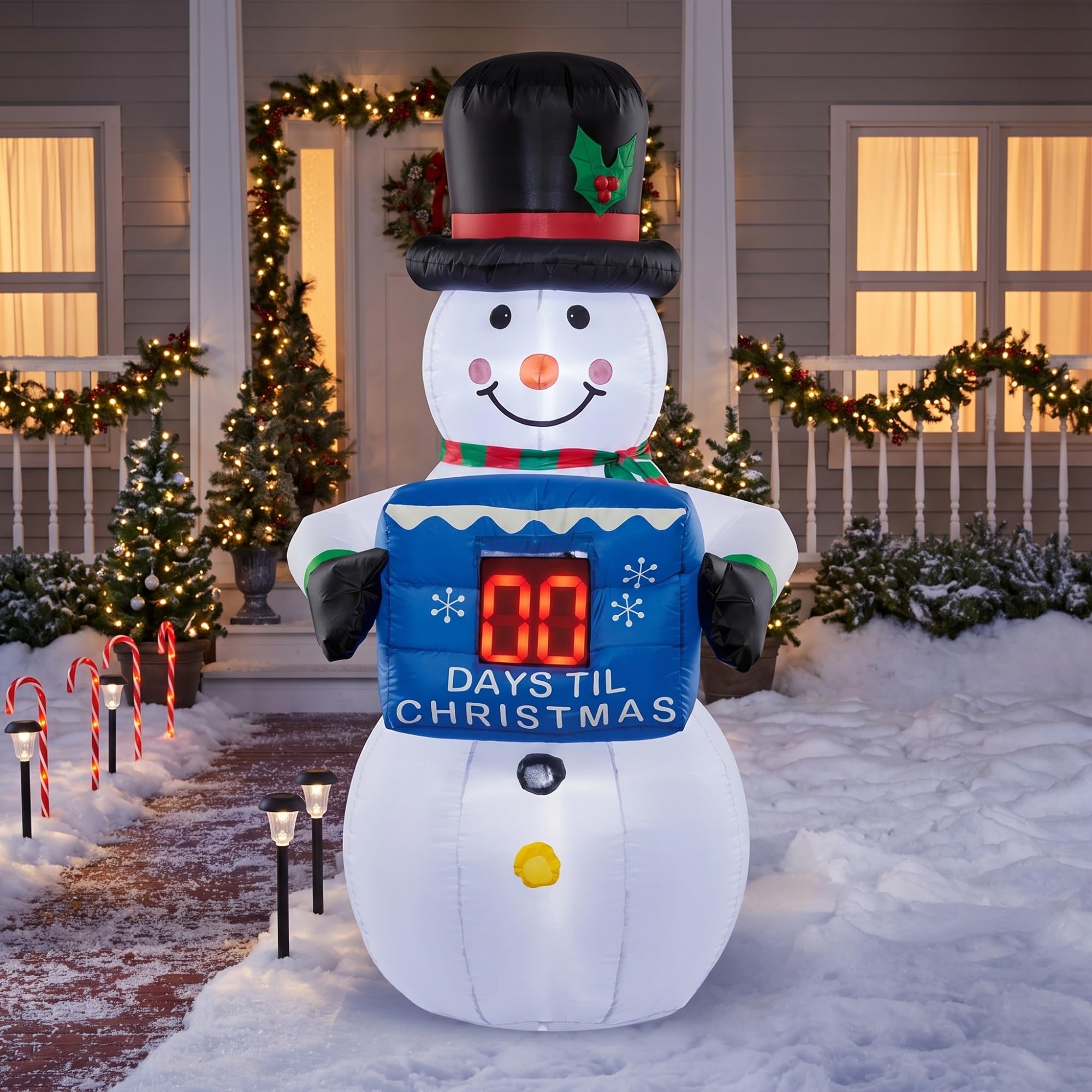 Foilswirl Bonhomme de neige gonflable de Noël de 1,32 m avec compte à rebours LED Bonhomme de neige gonflable Compte à rebours extérieur lumineux Décoration de fête de Noël pour la maison, la cour, le