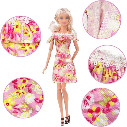 Miniatura 6 de 20 piezas de ropa de muñeca y accesorios para Barbie hechos a mano con 3 lentejuelas, 4 vestidos de moda, 3 tops y pantalones, trajes casuales, 10