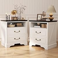 Vista 1 de Unikito Farmhouse Nightstands Set of 2, Night Stands with Charging Station, Bedside Table with 2 Large Drawers & Vintage Handles, Side Table with