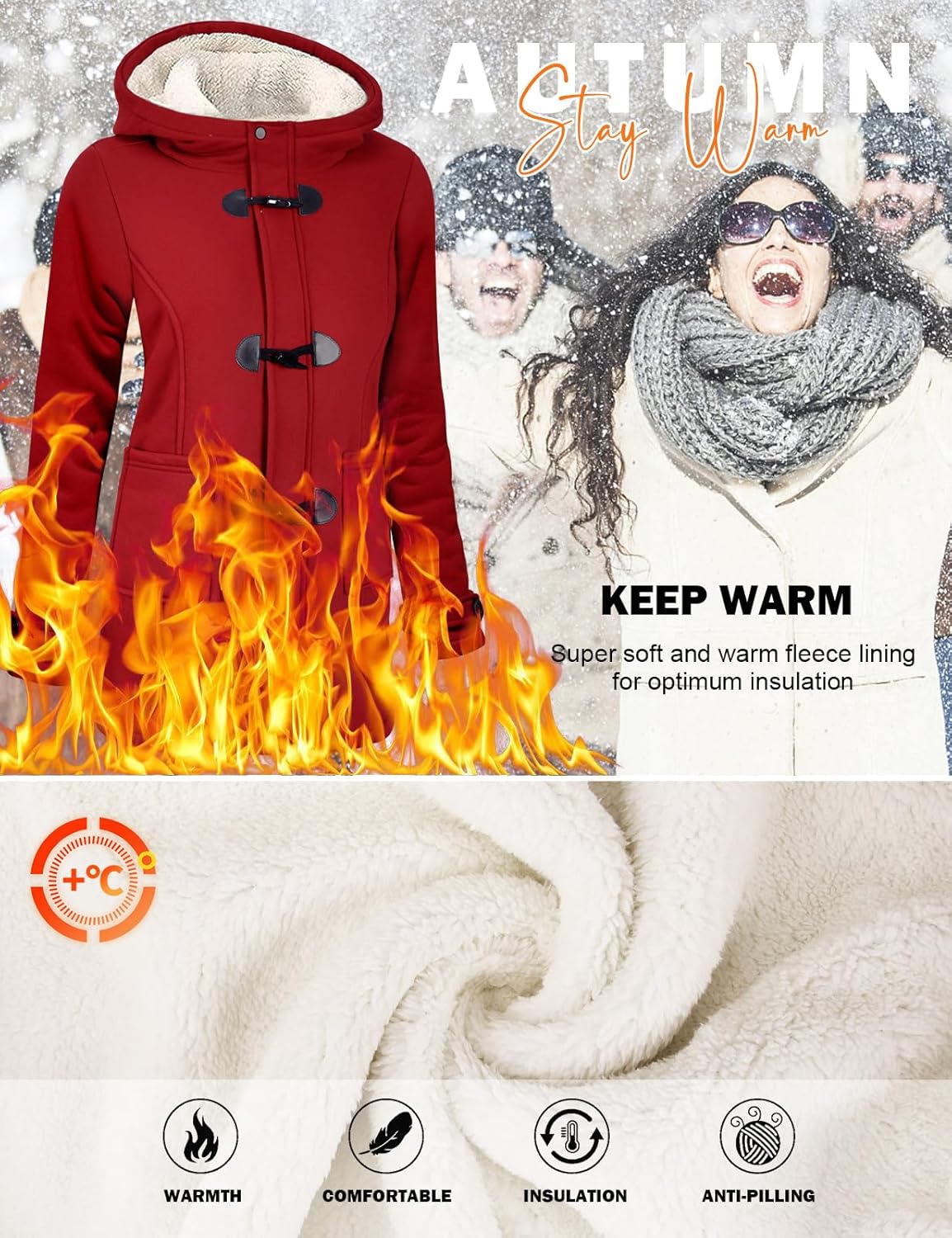 Womens Sherpa Lined Winter Coat Horn Button Fleece Jacket Thicken Zip Up Hoodies Winter Clothes Warm Sweatshirt - Image 5