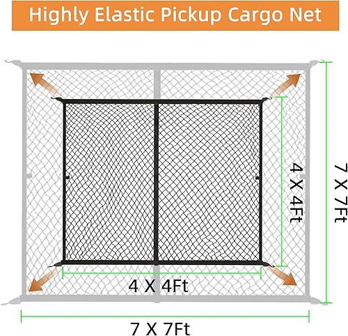 Miniatura 2 de TRICALI Red de carga elástica con ganchos, organizador de malla de carga para caja de camión, malla de una sola capa de 4 x 4 pies (se estira hasta
