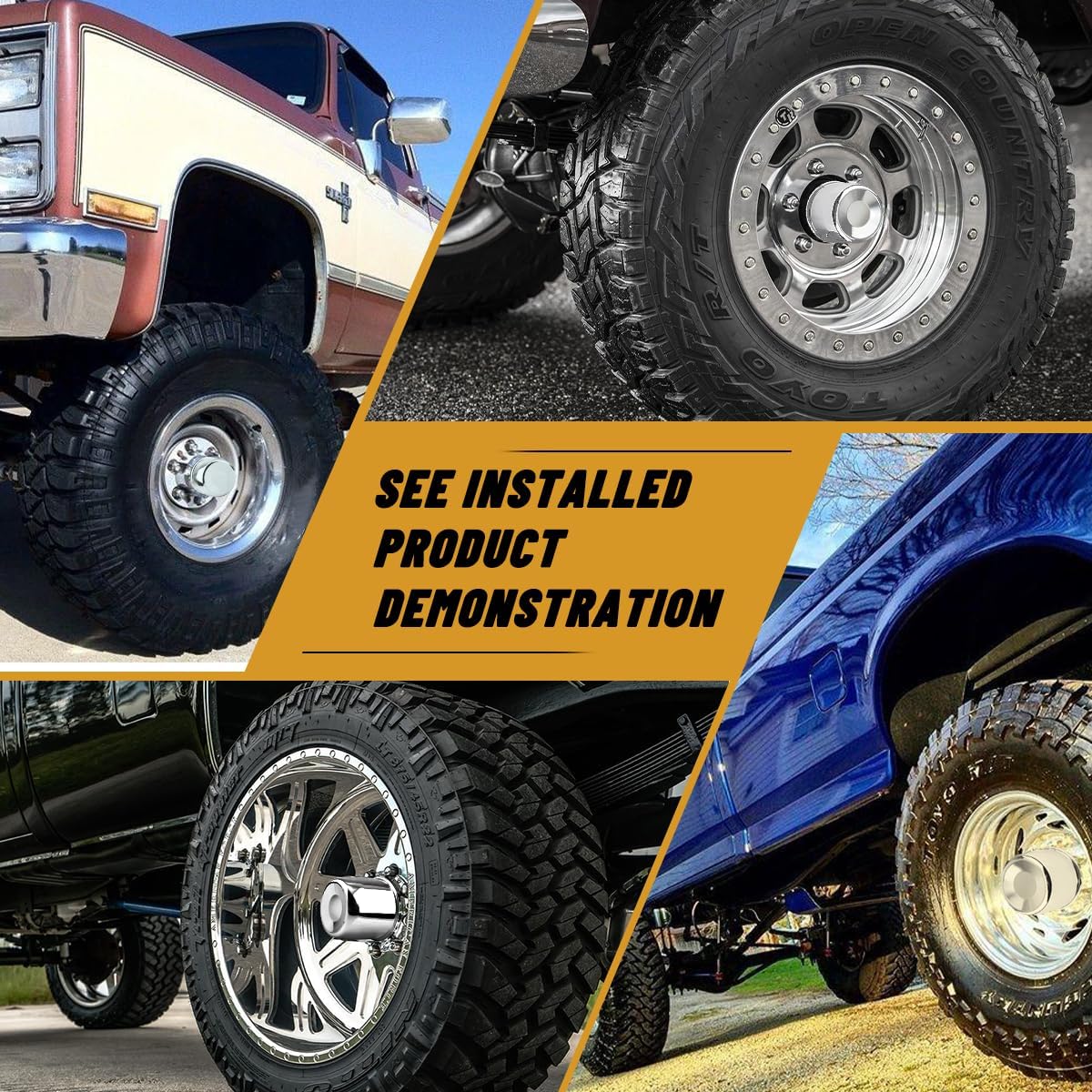 4Pcs 4.25 in Wheel Center Caps Chrome Push Through Design - Fit 4.25" Center Bore for Truck, Trailer, SUV, RV Wheels Rims 3.66" Height Center Hub Caps
