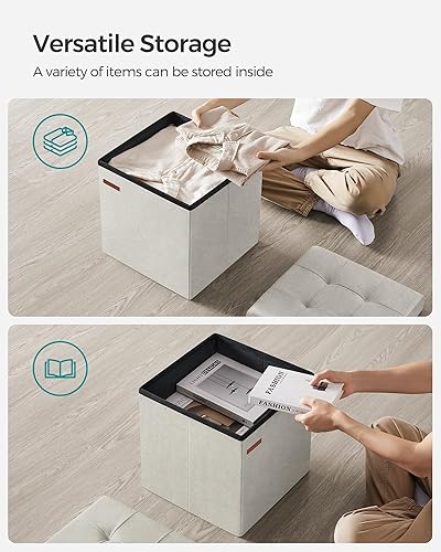 Miniatura 5 de SONGMICS Otomana de almacenamiento pequeña, cubo otomano plegable, 15 x 15 x 15 pulgadas, reposapiés, descansapiés, 11 galones (43 L), superficie de
