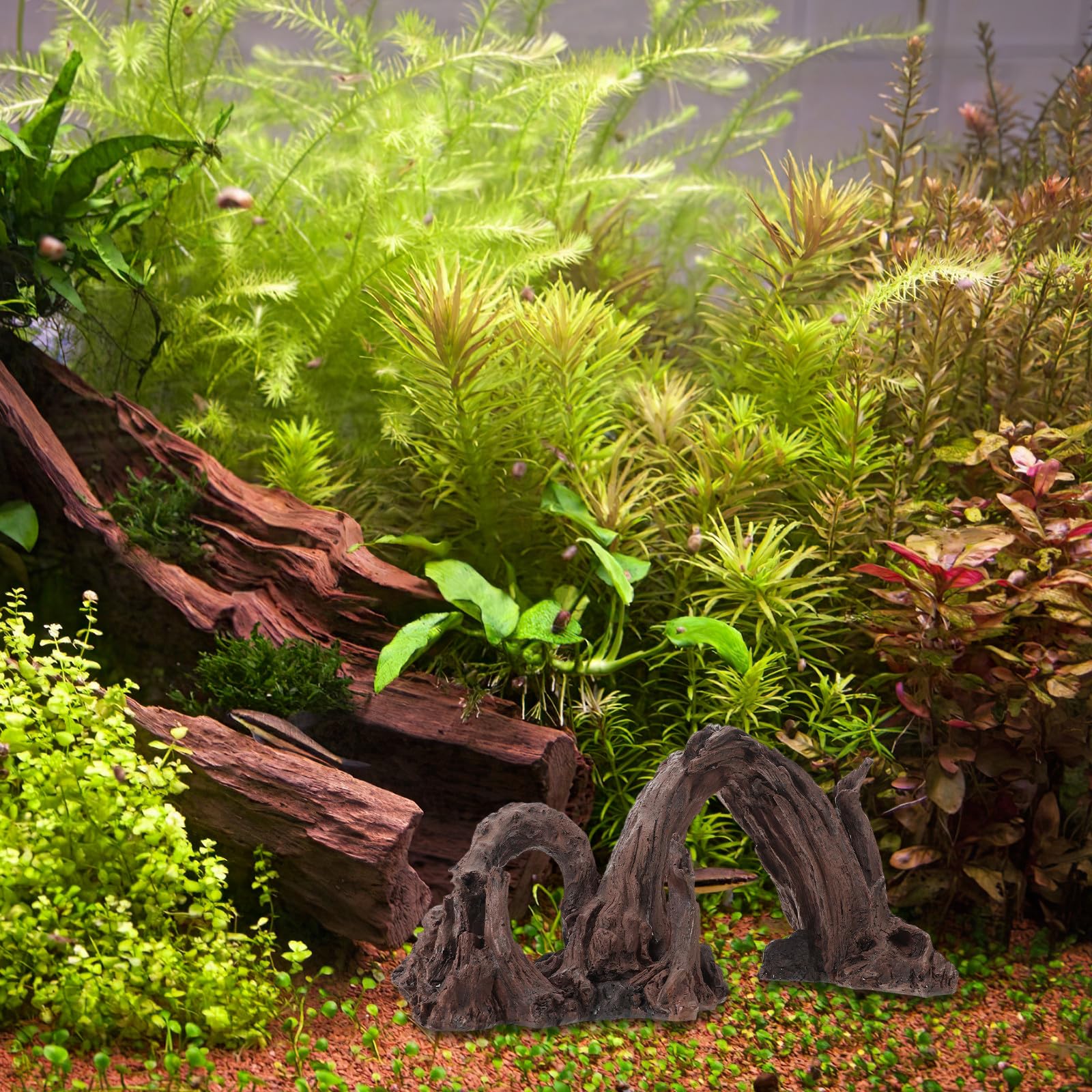 Happyyami Décoration de Pont en résine Effet Bois flotté pour Aquarium : Centre de Table en Forme de souche d'aquarium - Fausse Planche de Bois flotté pour Ornement paysager
