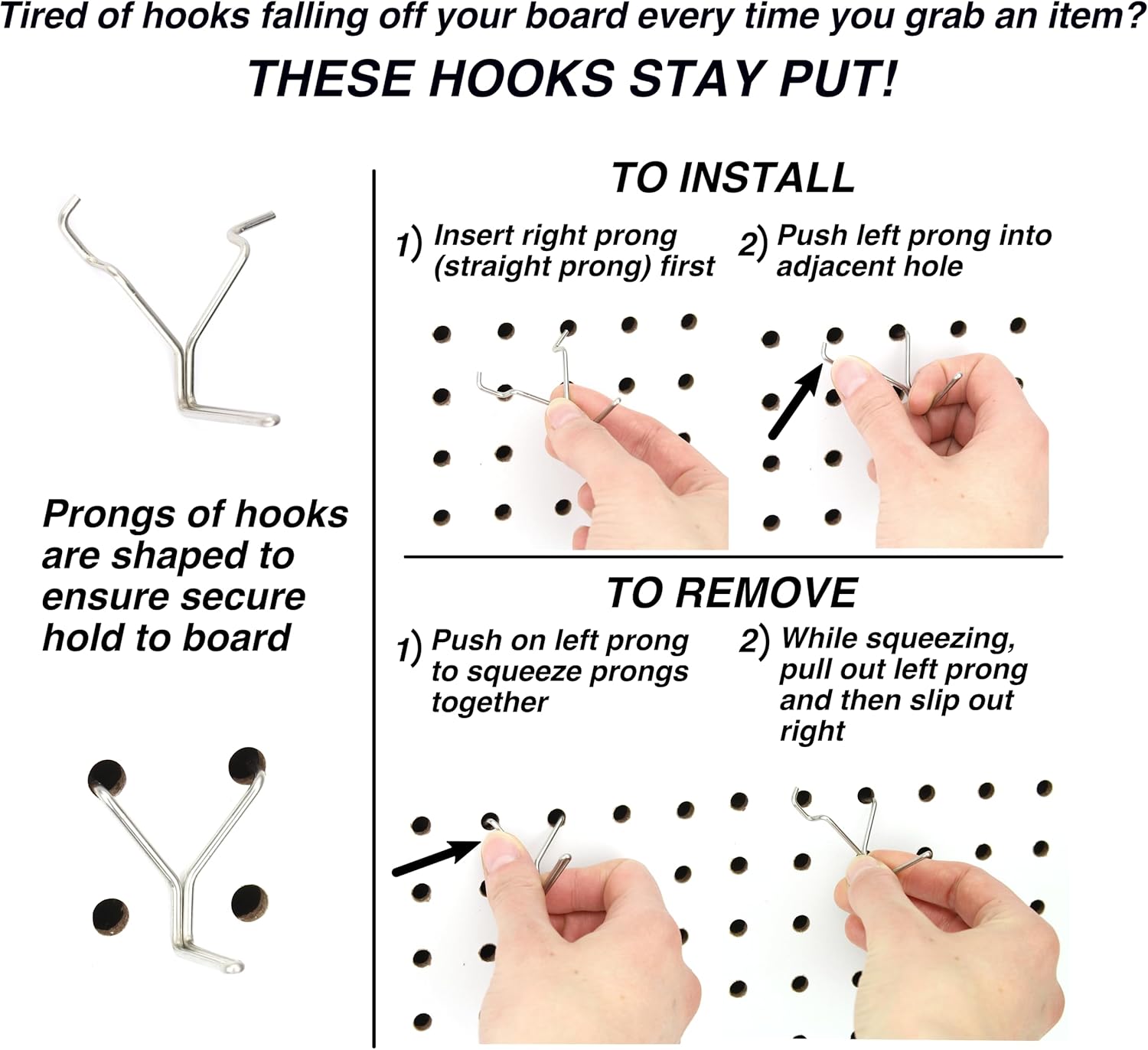 Right-Arrange Peg Board Hooks for Hanging Tools Assortment x2 – Tool Organization Accessories Kit – Organizer Set of 1 inch, 2 inch, 4 inch L Hooks, J Hook, Pegboard Pliers Rack and Screwdriver Holder