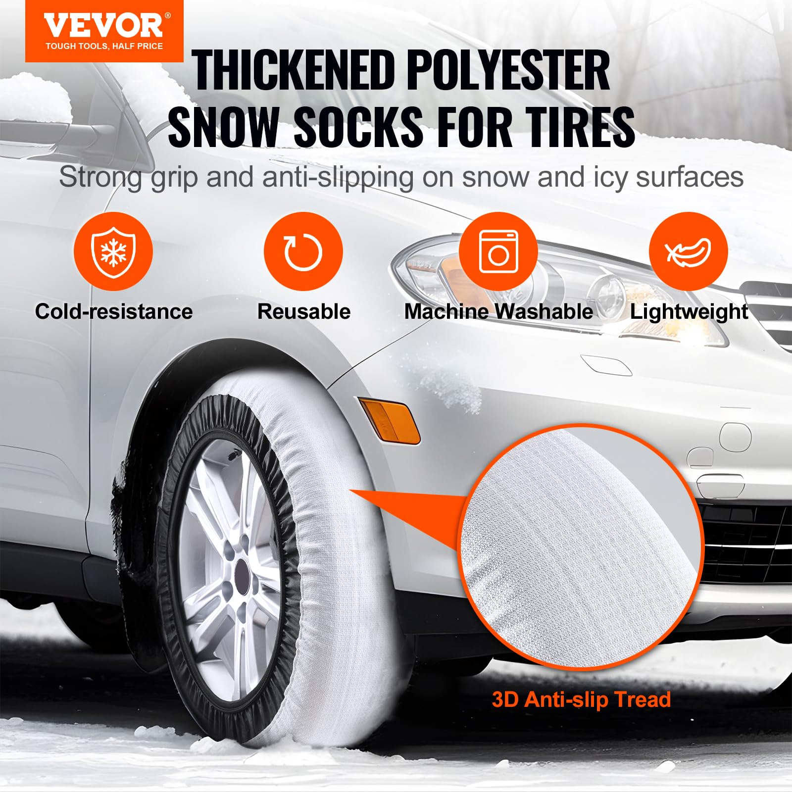 VEVOR Chaussettes à Neige pour Pneus Épaisses 2PCs Taille L, Chaînes à Neige Textiles en Fibre de Polyester avec Sangles Élastiques, Dispositifs Textiles de Traction pour Voiture, SUV, Pick-up