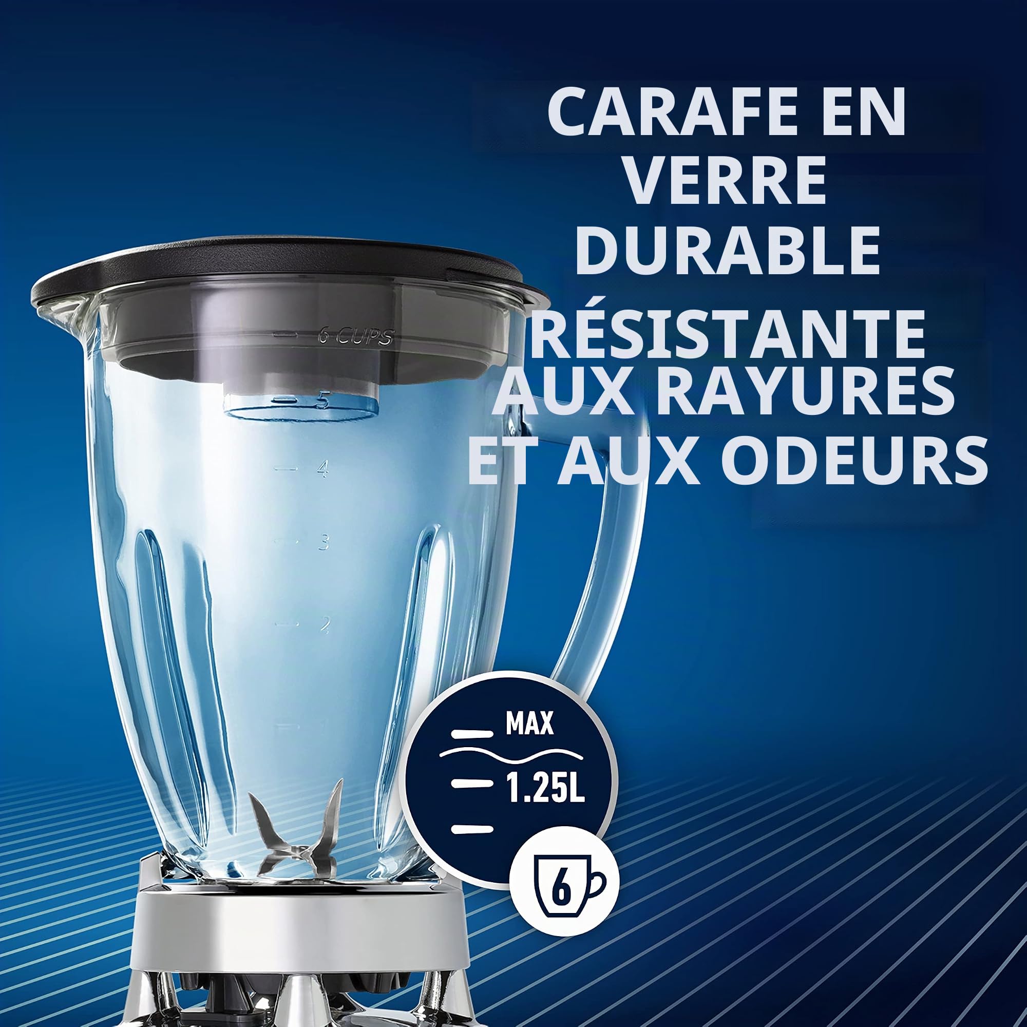 Oster Blender classique 3 Vitesses Lames en acier inoxydable amovibles bol en verre durable resistant aux rayures et aux odeur 1.25 litres 600 W Gris