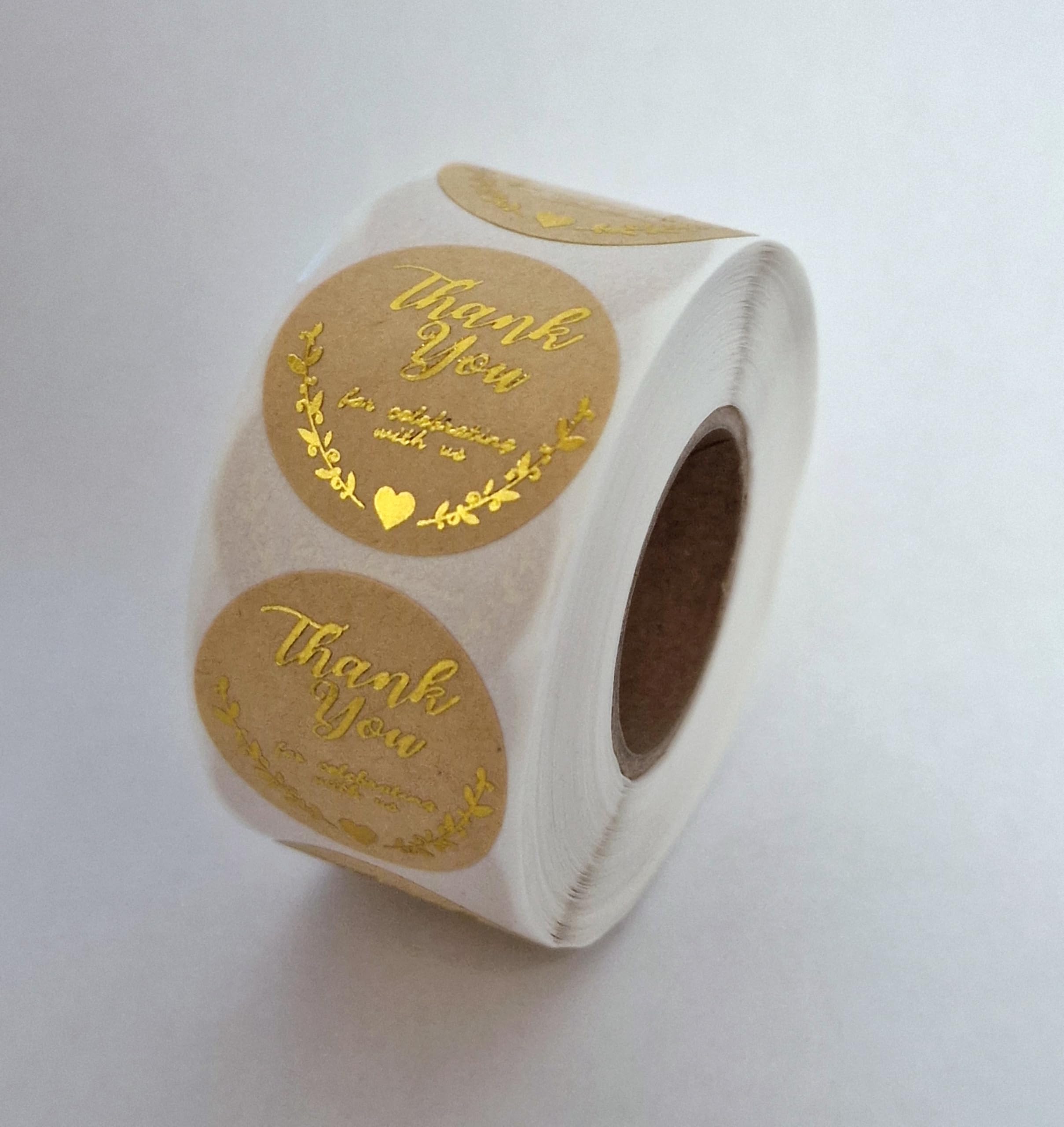 MajorCrafts 500 Labels per roll 2.5cm 1" Wide Brown & Gold 'Thank You for Celebrating with Us' Printed Round Sticker Labels V011 - Image 3
