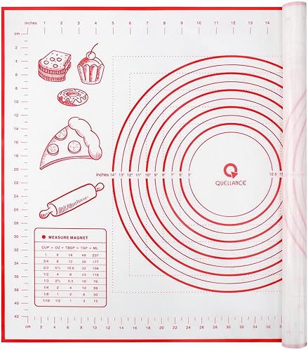 Tapete de silicona para hornear con medidas, tapete de pastelería para desplegar masa, tapete de encimera de cocina, rojo, 20 x 28 pulgadas, tapete