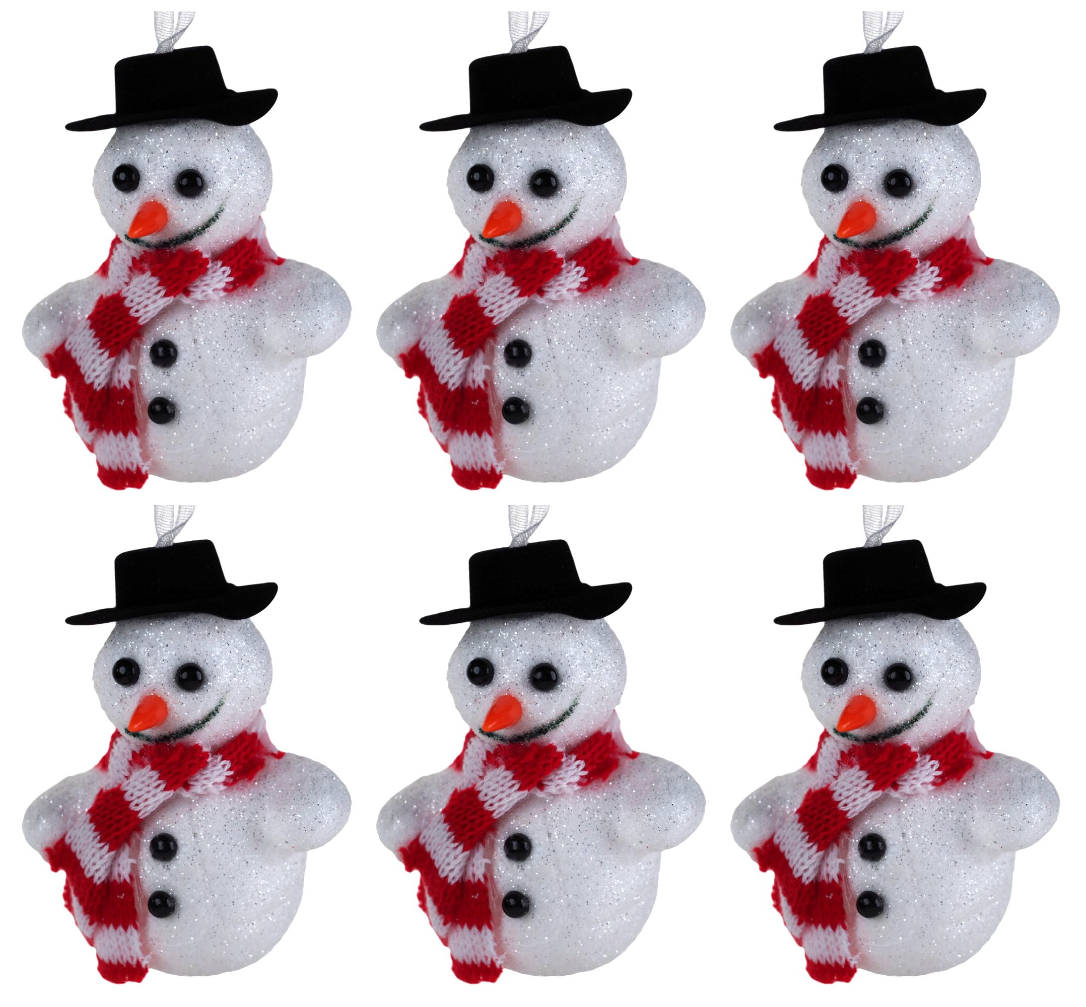 Cute Flock Snowman Christmas Tree Baubles Decorations - Set of 6