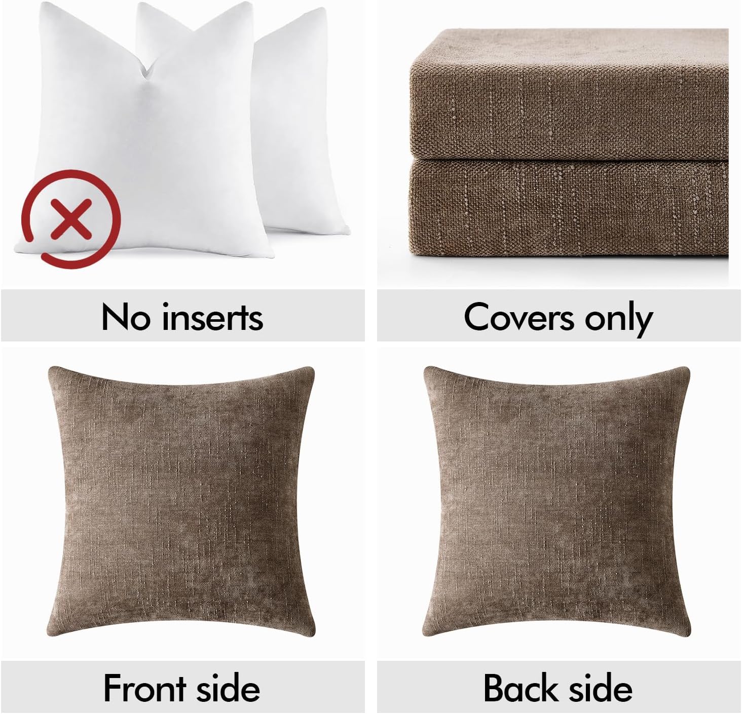 EMEMA Pack of 2 Soft Textured Throw Pillow Covers 20x20 Inch Cozy Boho Farmhouse Decorative Cushion Covers with Zipper for Couch Sofa Bedroom Living Room Home Decor, Taupe Grey - Image 6