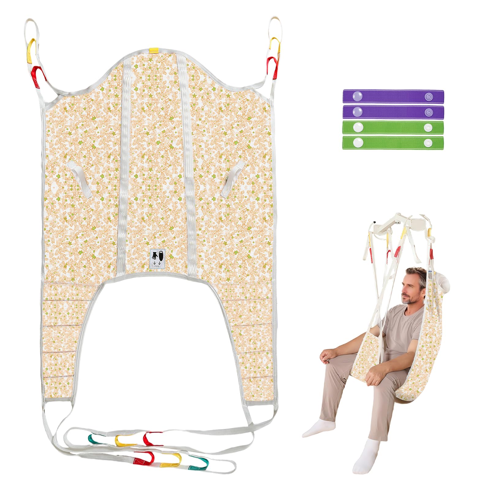 Ehucon Sangle Lève-Personne avec Appui-Tête, Sangle de Transfert à Jambes Séparées, Harnais Complet Rembourré, Compatible avec Lève-Malade, pour Domicile & Établissements de Soins (M)